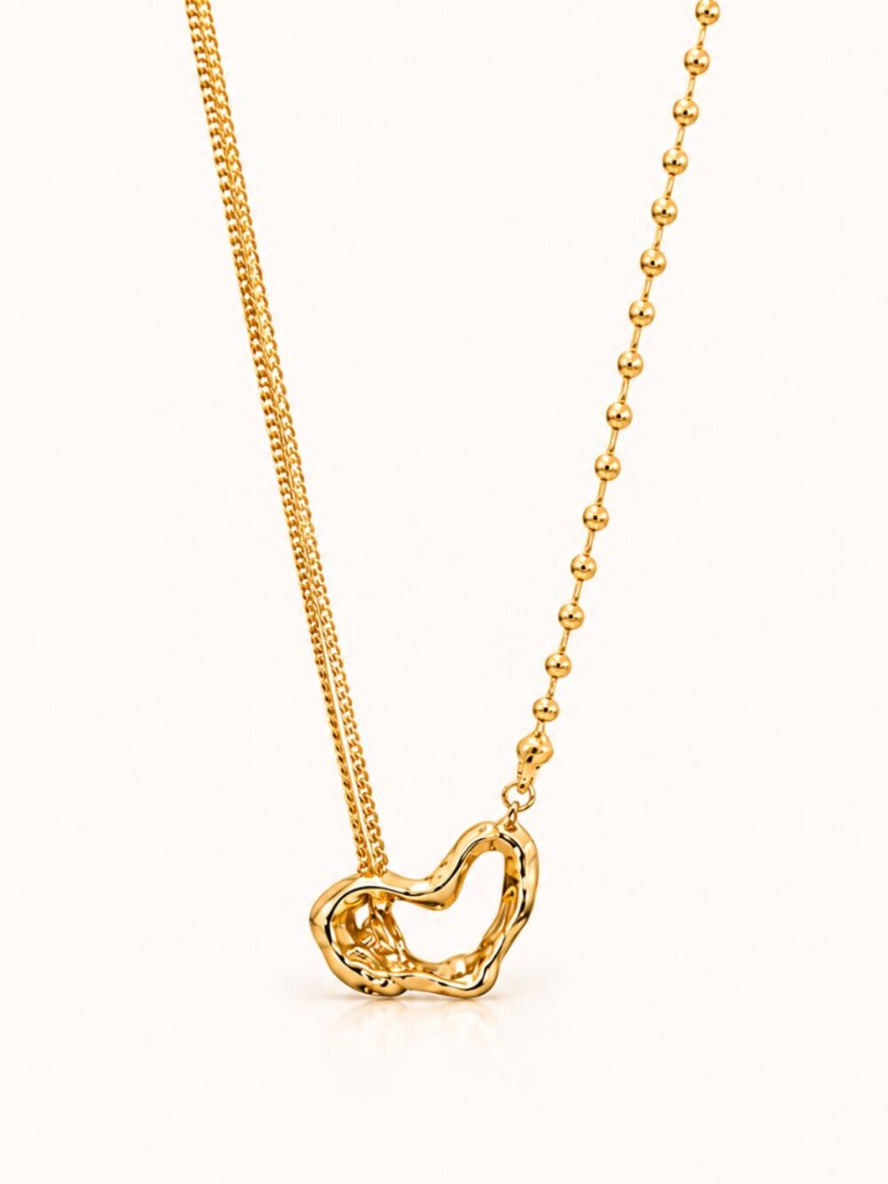 Amora – Gold Dual Chain Heart Pendant Necklace. Stainless Steel Jewelry